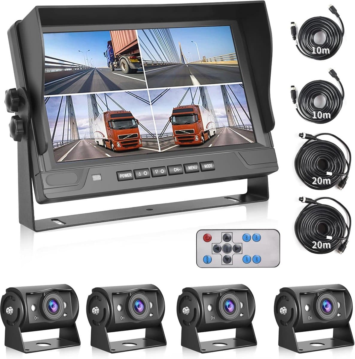 Achteruitrijcamera met 9 inch monitor en 4 camera's - Waterdicht en Nachtzicht