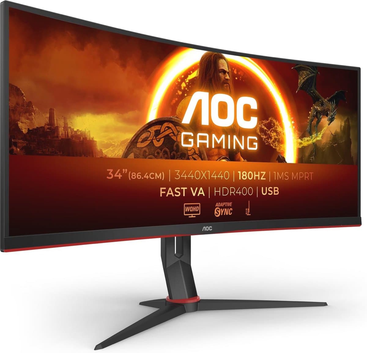 34 inch WQHD Curved Gaming Monitor - 180 Hz, 1ms, FreeSync Premium