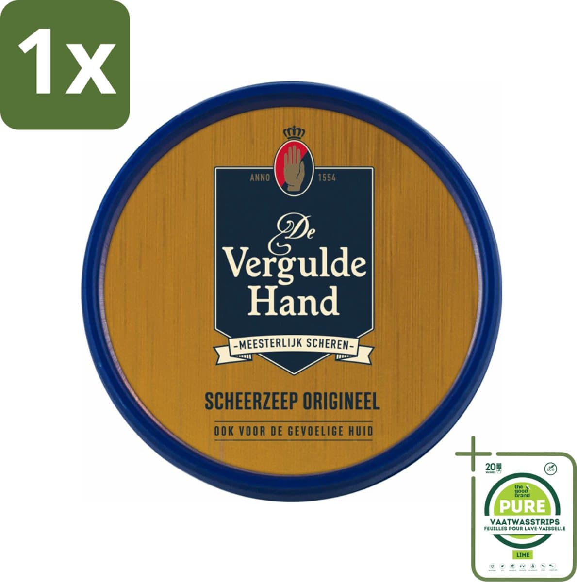 1 x Vergulde Hand Scheerzeeptablet 75 gr - Scheerzeep - Scheerzeeptablet - Scheerproduct - Scheerkwast - Gladde Scheerbeurt