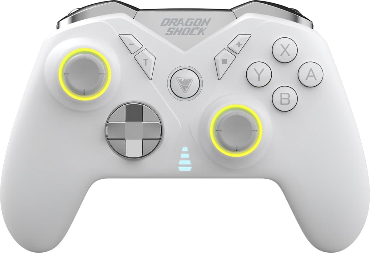 DragonShock - NEBULA PRO - Witte gamingcontroller met peddels Bluetooth compatibel met Nintendo Switch/Switch Lite/Switch OLED/PS3/PC/Android - RGB - 6-assige sensor - Turbomodus - 550mAh