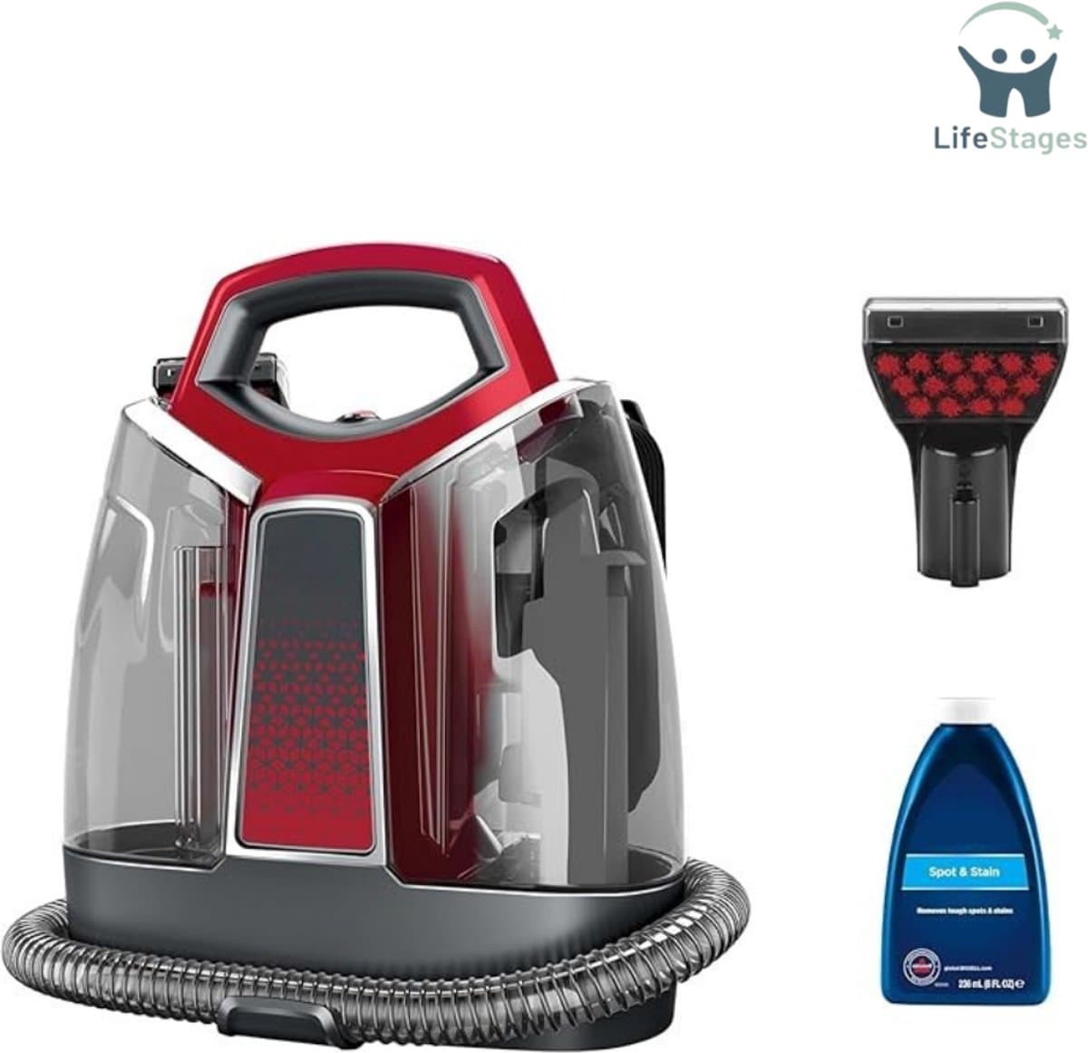 LifeStages - Meubelreiniger - Tapijtreiniger Machine met HeatWave-Technologie - Compact Ontwerp - Reiniger met Krachtige 330W Motor - Carpet Cleaner voor Tapijten, Meubels, Bank, Auto en Meer - Rood/Zwart