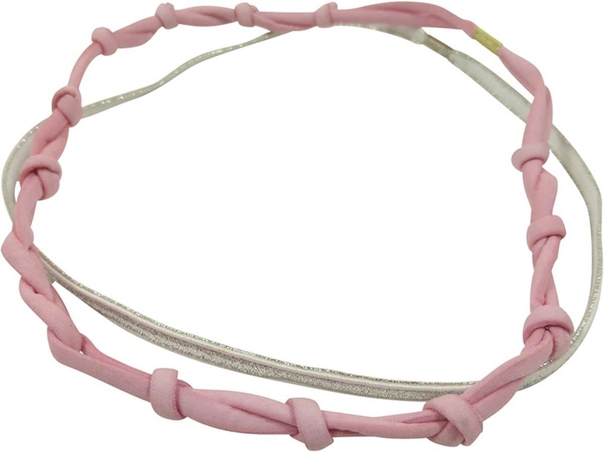 Haarsoires Haarband Sport 1cm - Glitter - Dun Effen Geknoopt – Roze Wit - Set van 2 - Sporthaarband - Sportieve Hoofdband - voor Dames & Heren