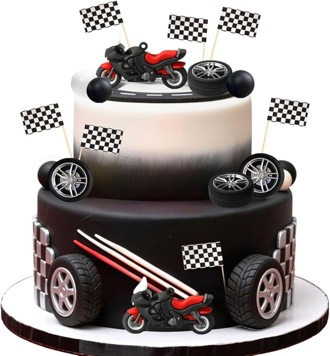 Taartdecoratie motorfiets 28 stuks - racewagen thema - kleurrijke versiering - perfect voor verjaardagspartij - ShopVlot