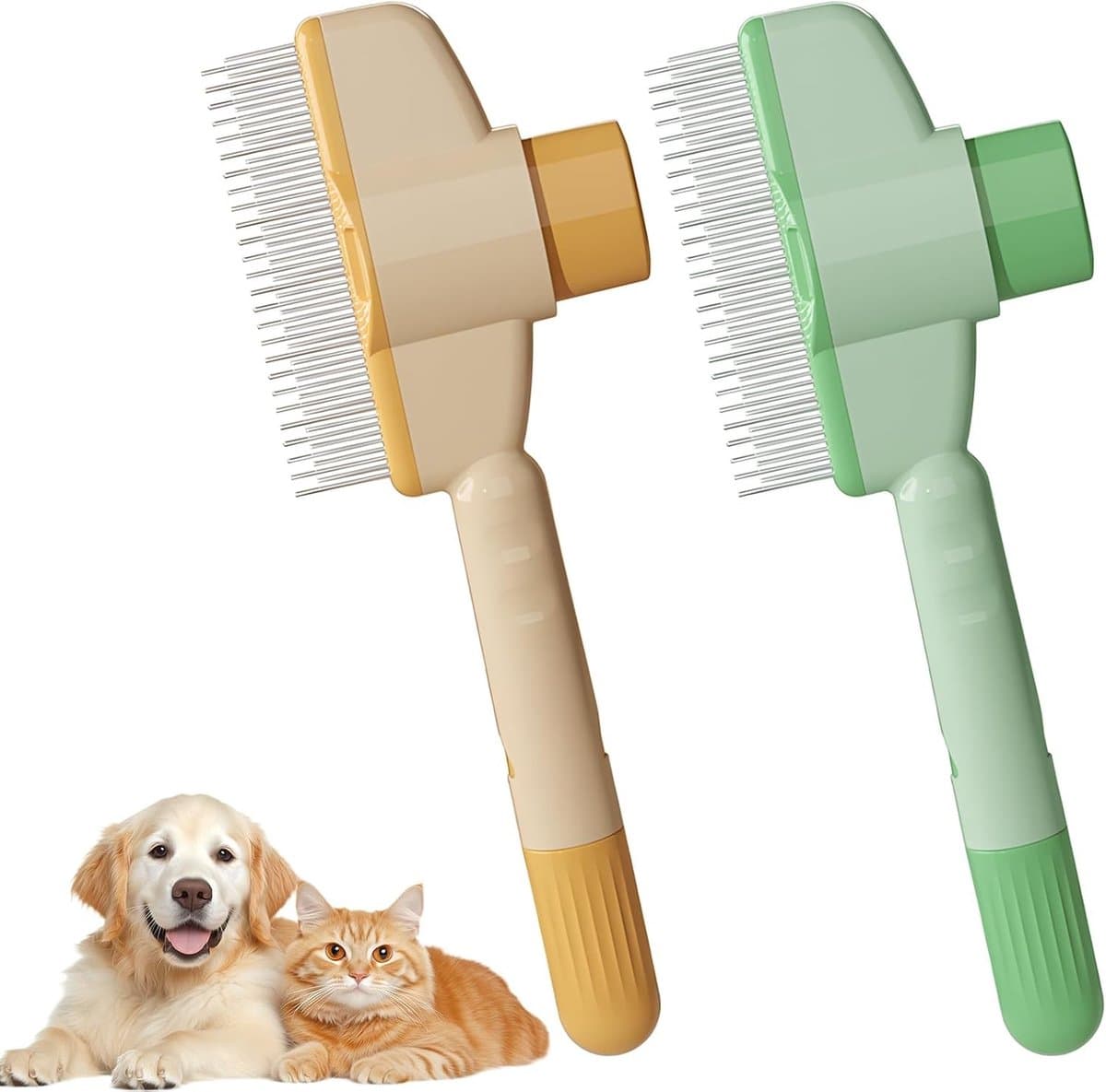 2-delige Furry Care Borstel voor Katten en Honden, Verwijder Loose en Ingewikkeld Vacht met Ontgrendelknop, Ideaal voor Langharige Huisdieren