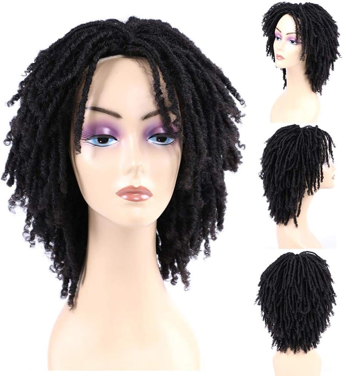 Dailygoods- Synthetische Pruik - 6 Inch Dreadlocks - Korte Krullende Pruik - Verstelbare Band - Ademend Mesh - Comfortabel Draagcomfort