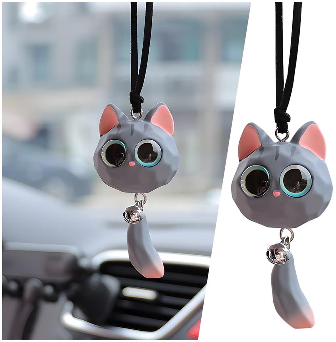Dailygoods- Achteruitkijkspiegeldecoratie Schattige Kat - Autohanger - Universele Interieuraccessoires - Kunststof - 6,5 x 3,5 x 3 cm - Lichtgewicht