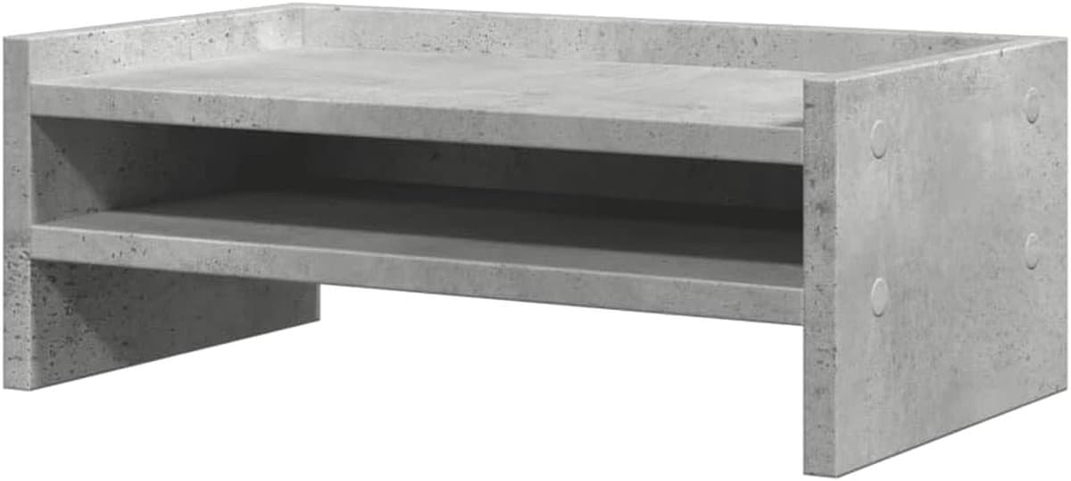 Monitorstand Bureau - Monitor Verhoger - Werkplek Organiseren - Met Opbergruimte - 42x24x16 cm - Betongrijs