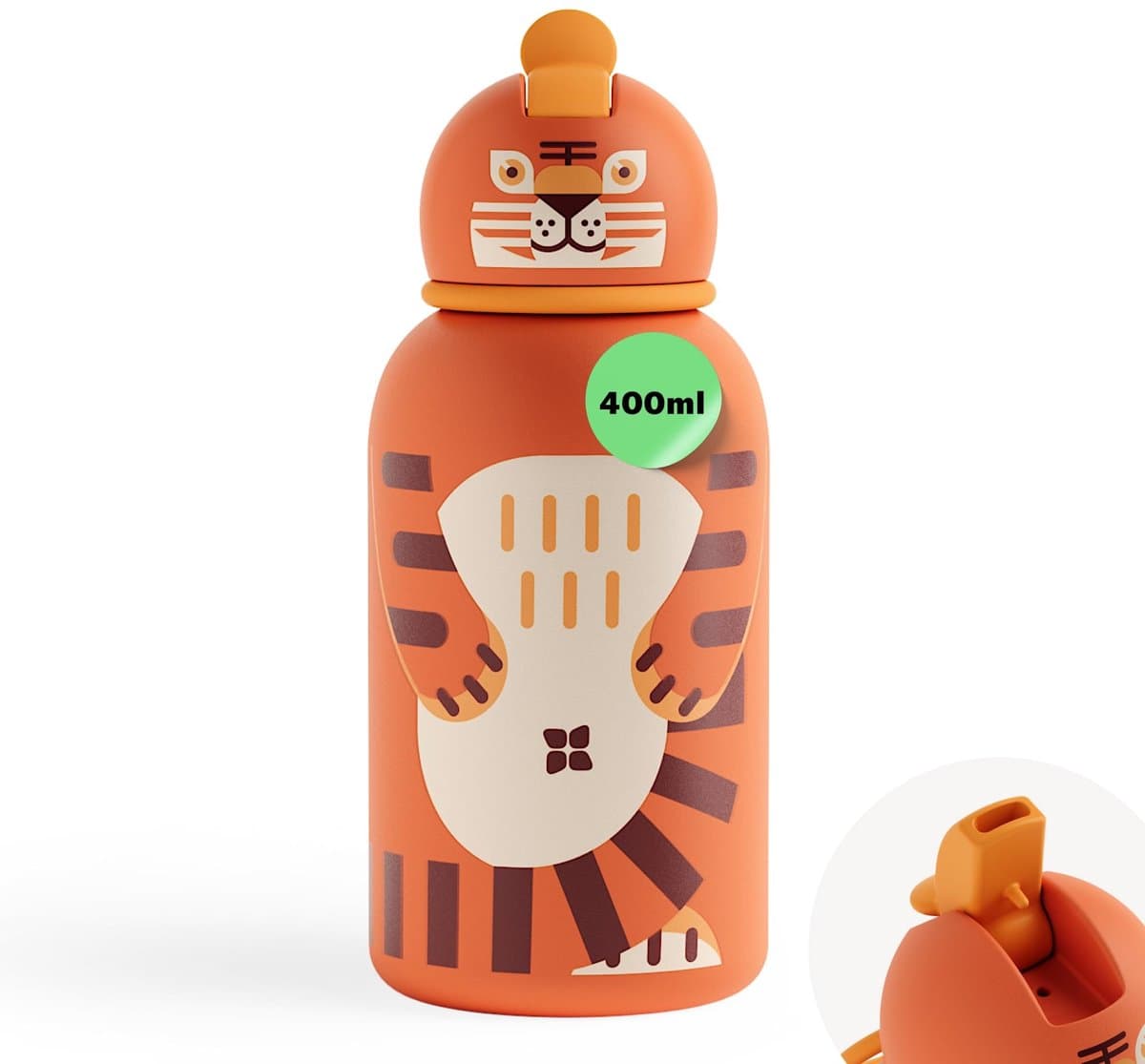 Omgoods- Baby Drinkfles Geïsoleerd - Peuter Fles 400ml - Lekvrij - Kindvriendelijk - Roestvrij Staal - Schattige Dierenmotieven - Peuterfles