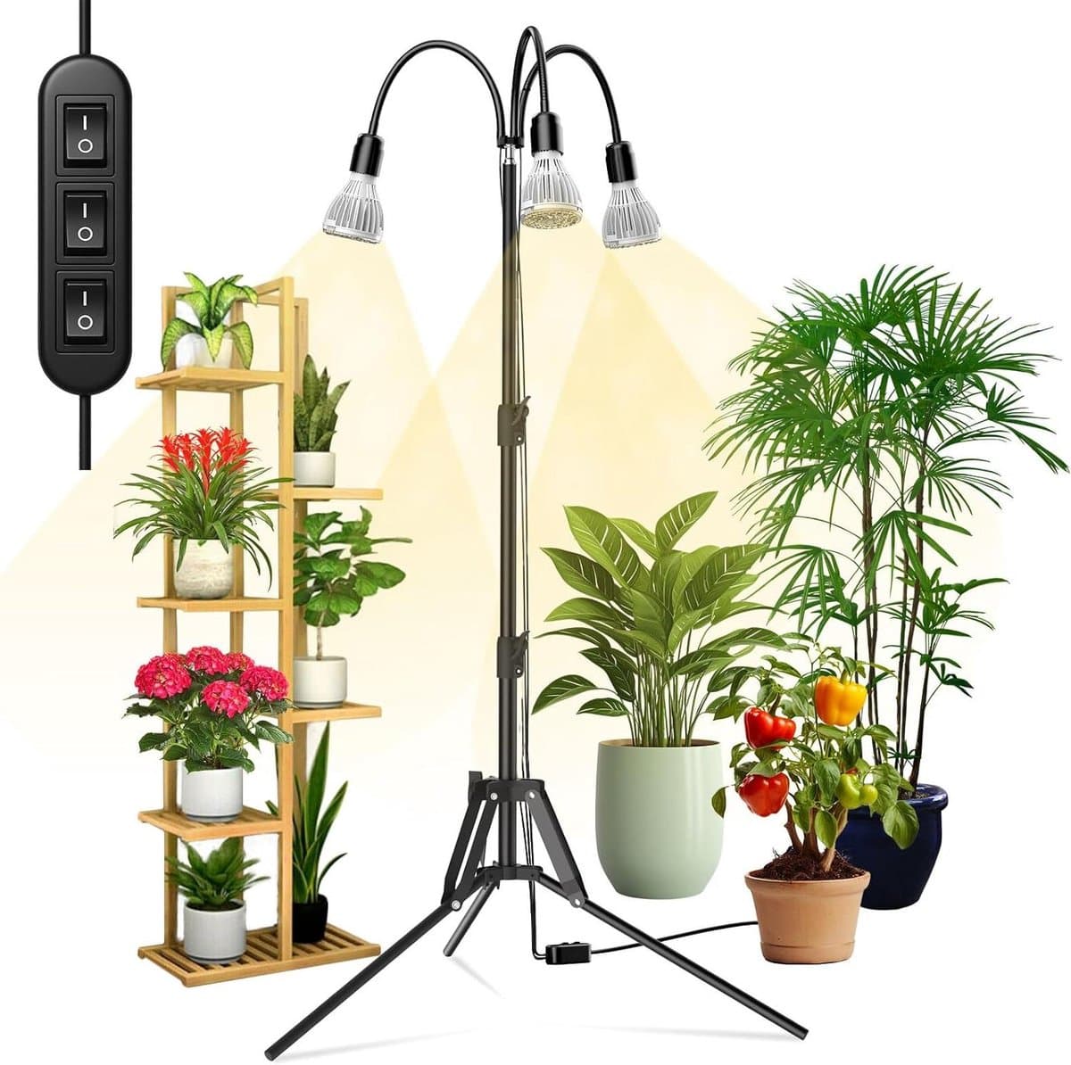 Groeilamp Statief - Plantenlamp - Planten Kweken - Volledig Spectrum Licht - 40 tot 110cm - Zwart