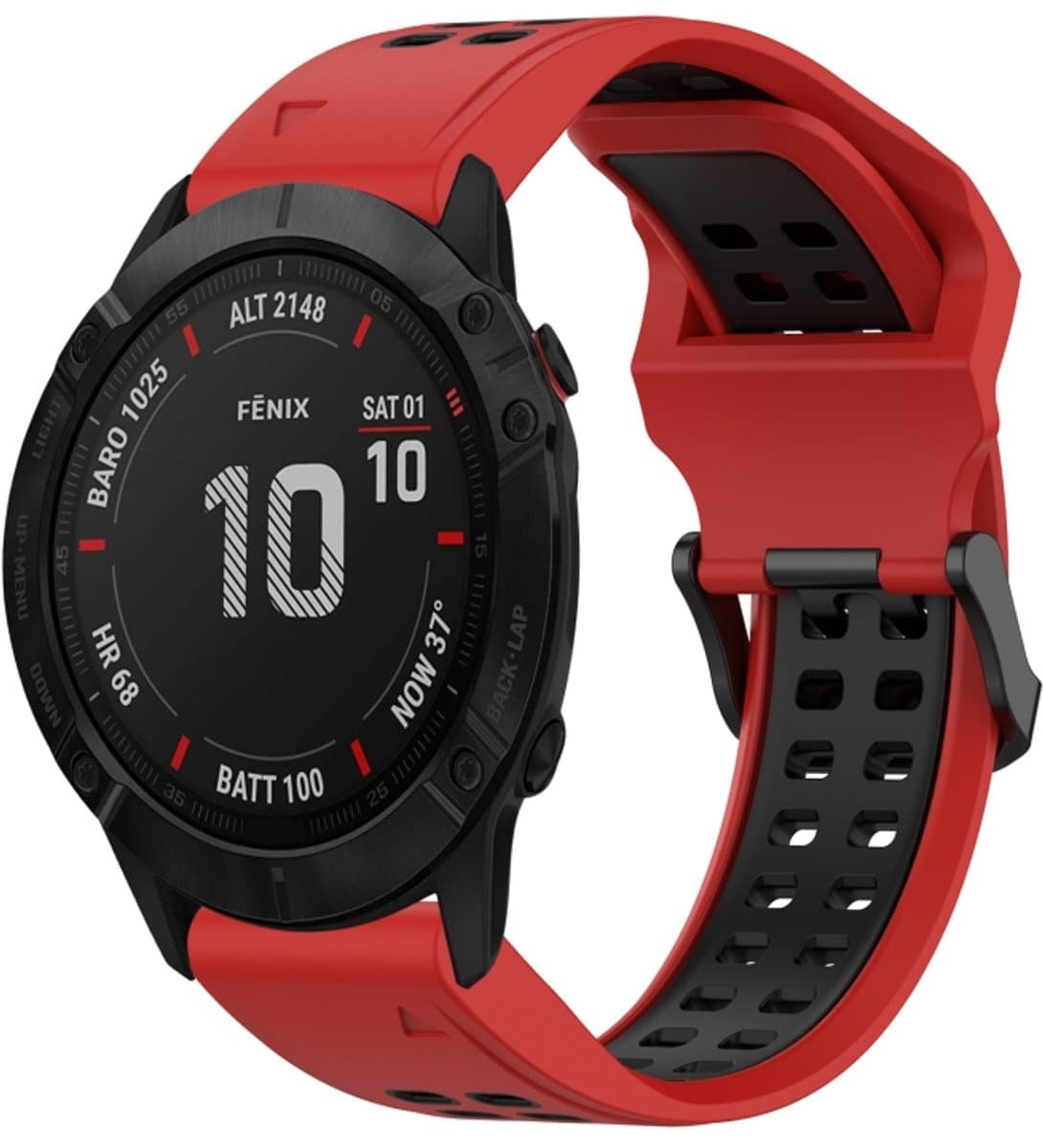 Voor Garmin Fenix 6X 26 mm tweekleurige siliconen horlogeband met omgekeerde gesp (rood + zwart)