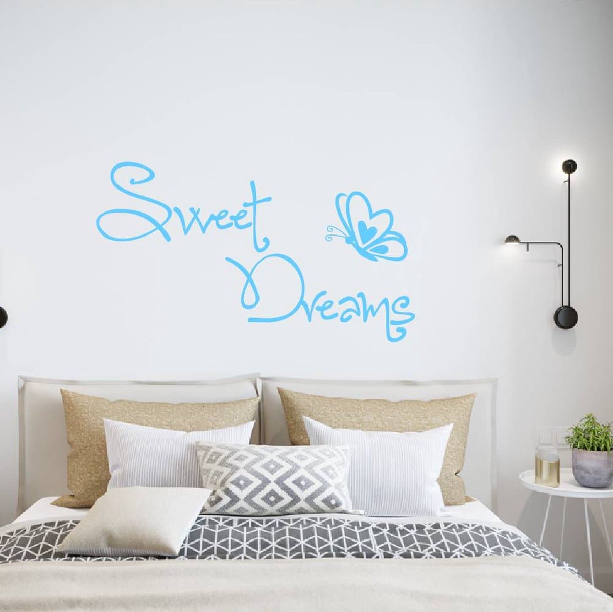 Muursticker sweet dreams met vlinder - Lichtblauw - 120 x 68 cm slaapkamer