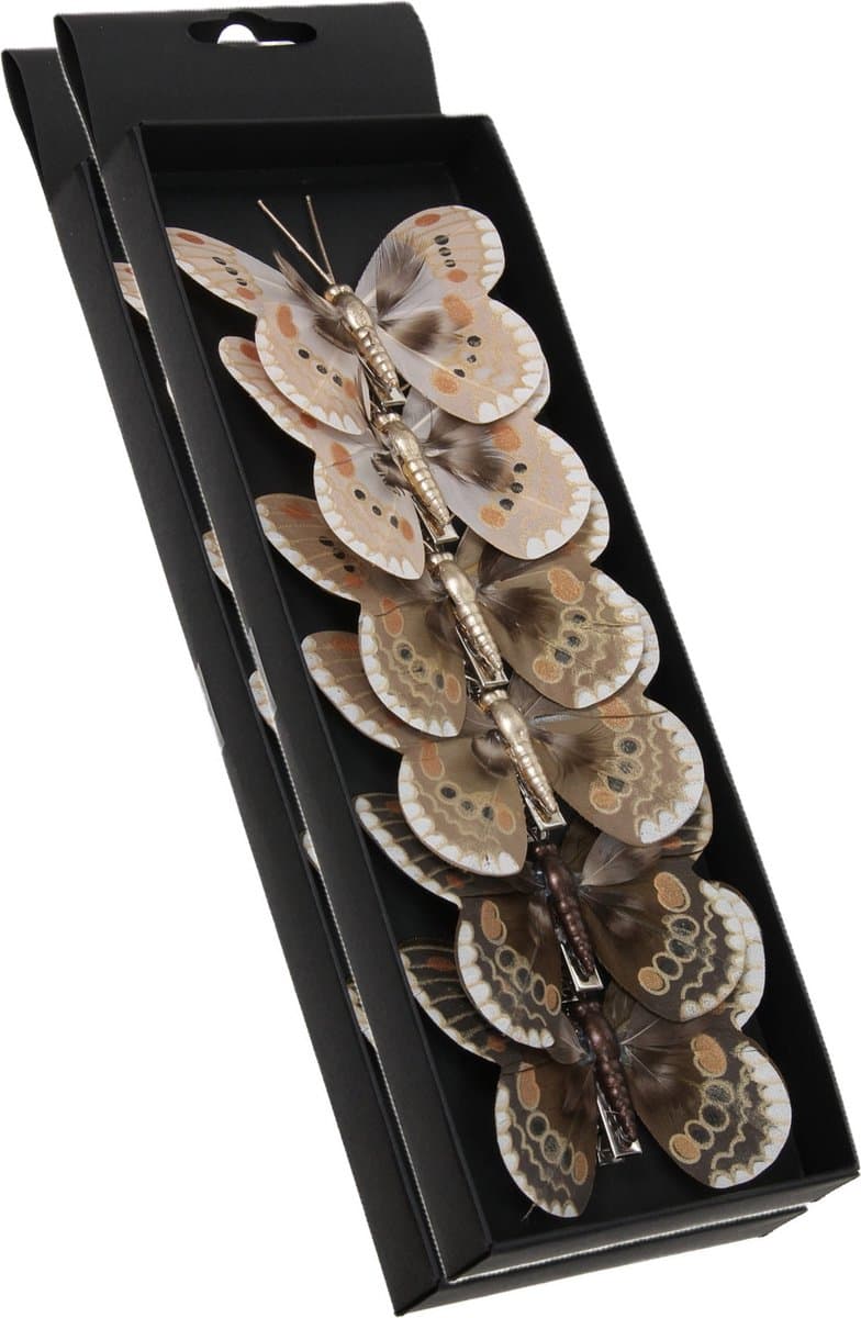 Othmar Decorations Decoratie vlinders op clip - 6x st - bruin tinten - 8 cm - kunststof