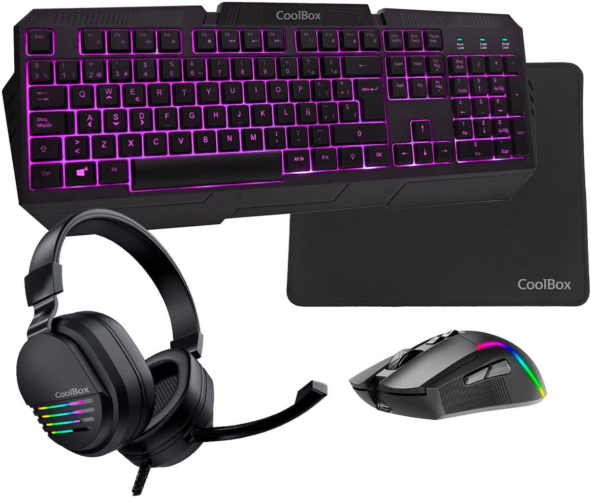 CoolBox Pack gaming DeepX-Wing 2 toetsenbord Inclusief muis Gamen USB QWERTY Spaans Zwart