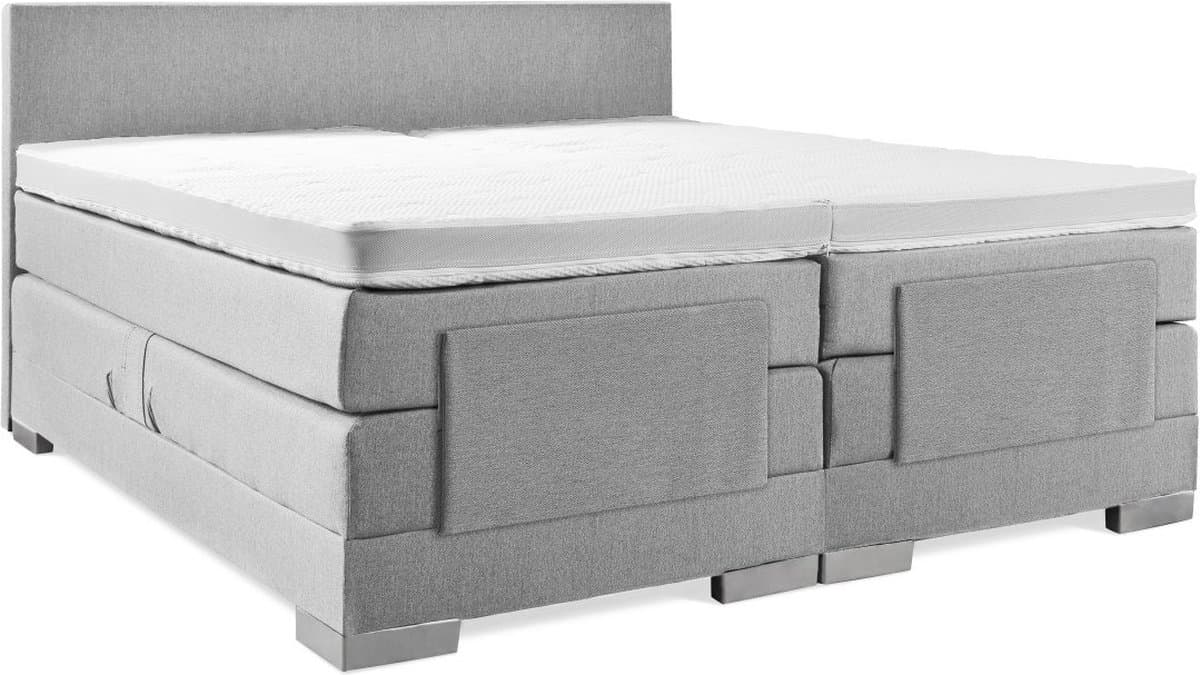 Elektrische Boxspring - 160x210 - Incl. Glad hoofdbord - Zilvergrijs met plint