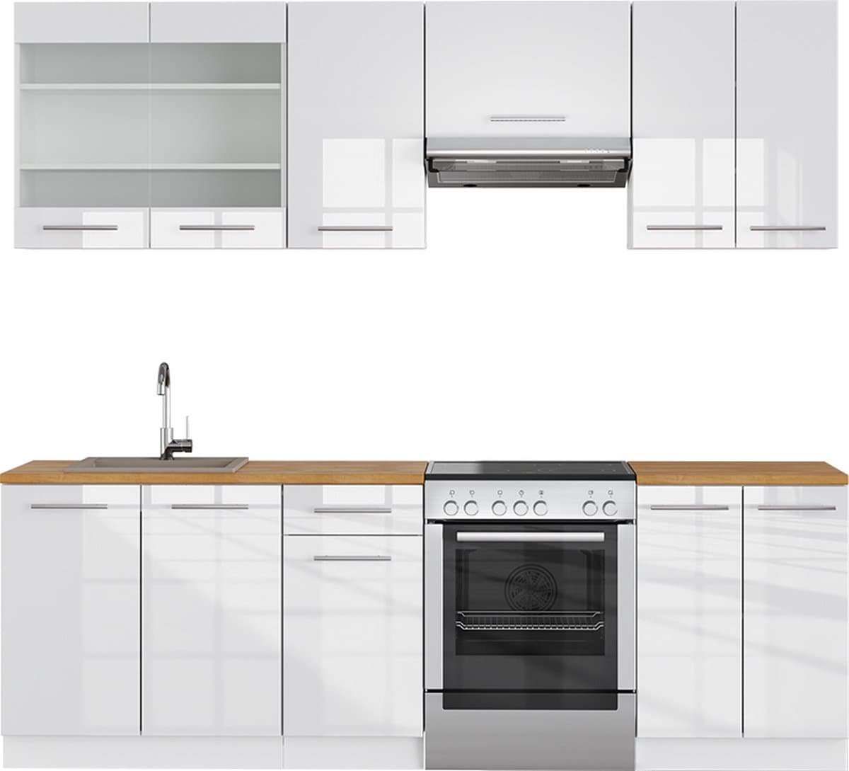 Vicco Fame-Line Complete keukeneenheid – 240 cm zonder werkblad Wit hoogglans/wit