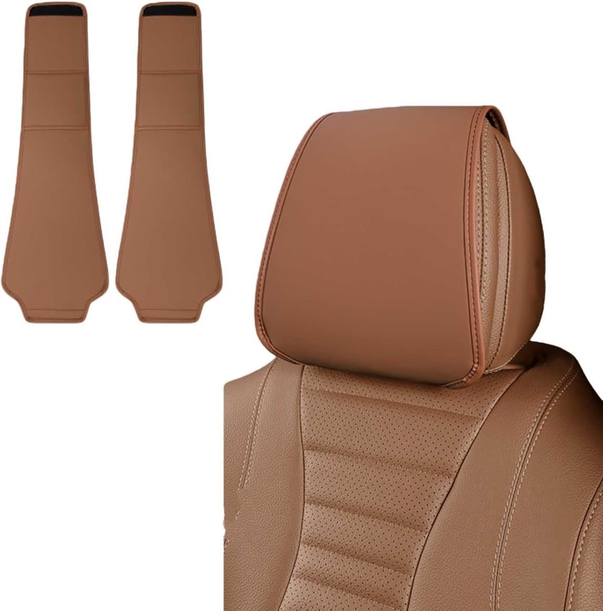 Autostoel Hoofdsteun - Beschermhoes Stoel - Comfortabel Rijden - Eenvoudig te Installeren - Cognac