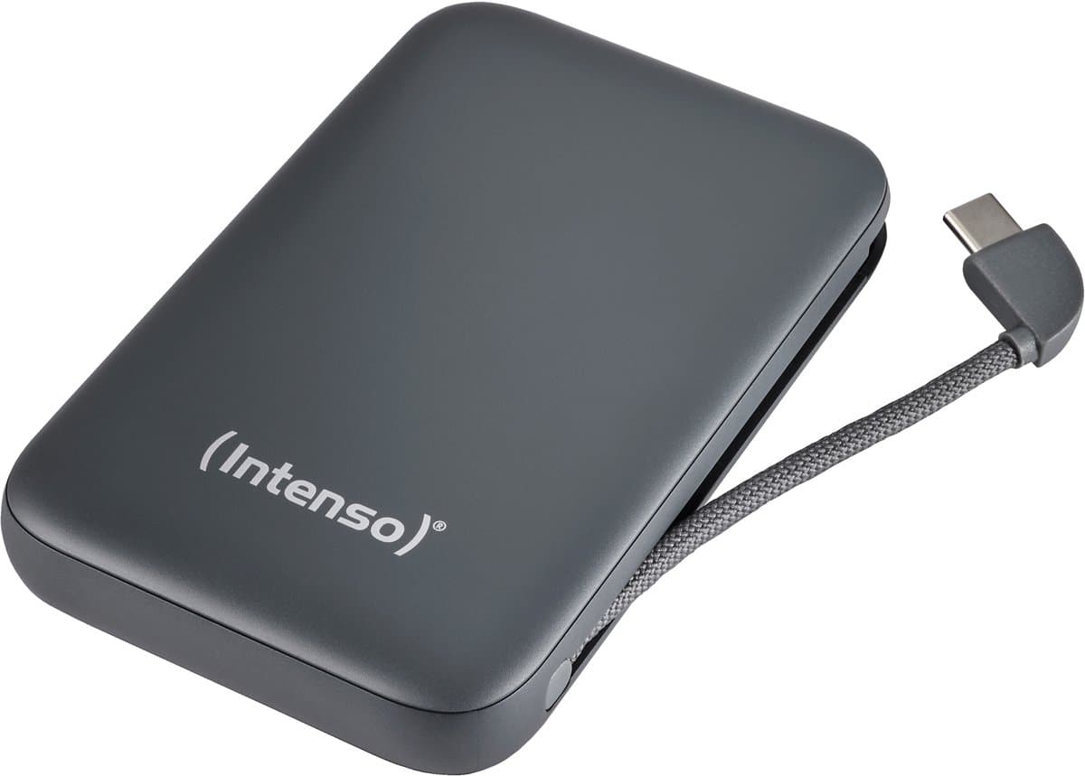 Intenso S10000 Powerbank - 10.000 mAh - 20W - USB-C met geïntegreerde kabel - LCD-display - Grijs