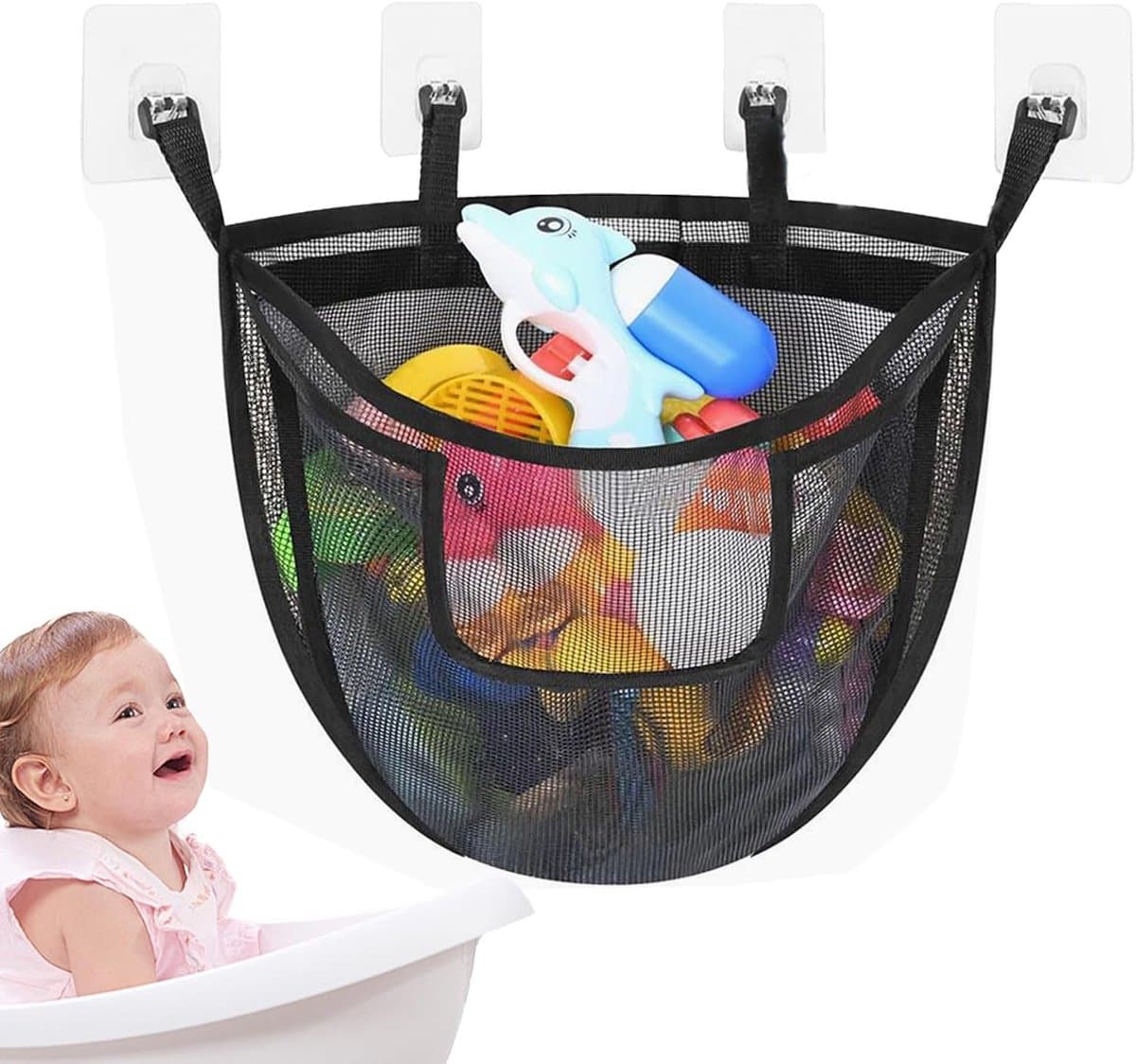Badspeelgoed Organizer - Netmand Opberger - Snelle Droging - Grote Capaciteit Mesh - 36x46cm - Zwart