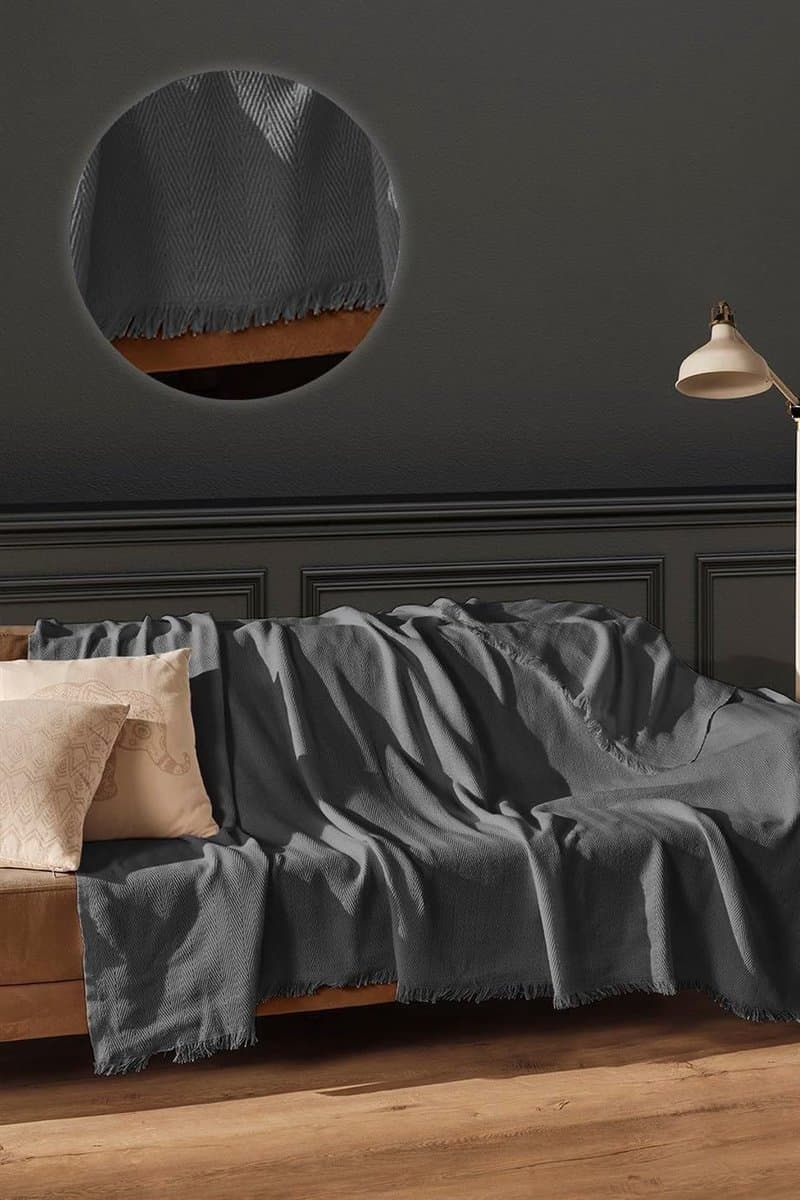 Sprei Sera - Woondeken Sofadeken - Bed en bank - 100% gerecycled katoen - 200 x 230 cm - Donkergrijs