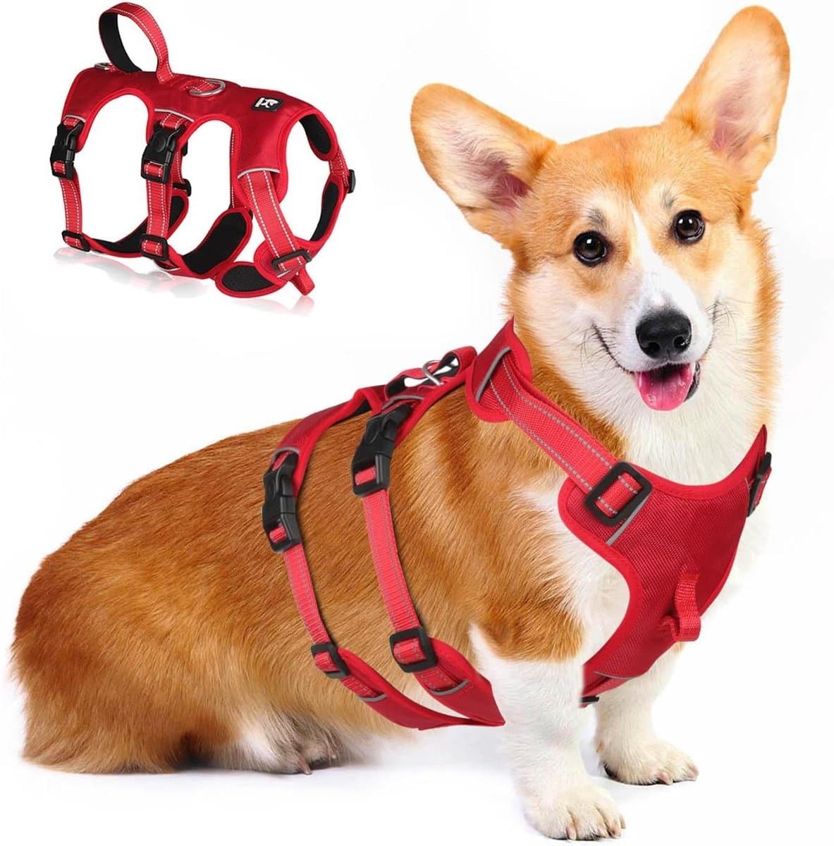 Honden Tuigje - Honden Harnas - Veilig Wandelen - Reflecterende Strips - XL - Rood