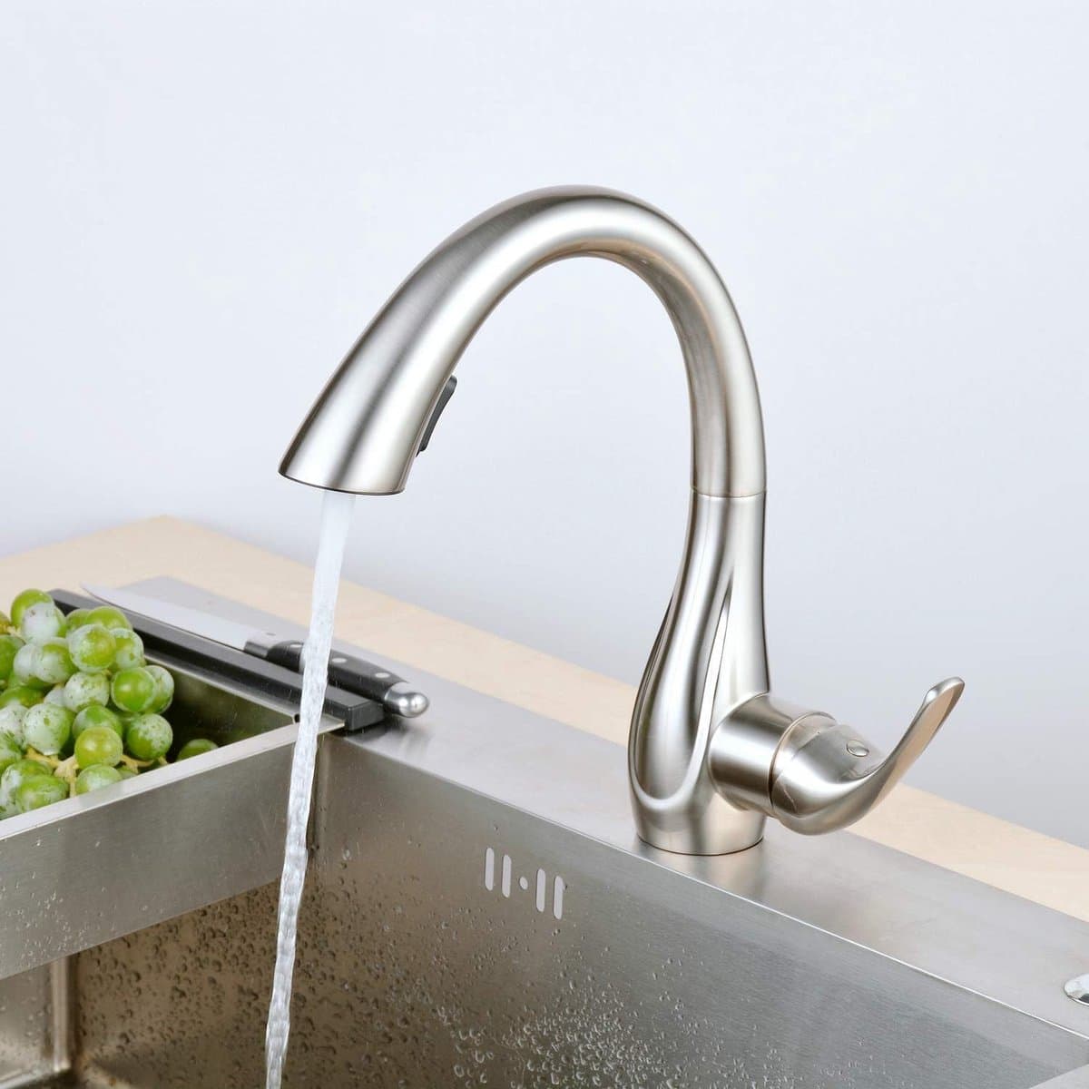Keukenkraan - Gootsteenkraan Mixer - Keukenwerk - Uittrekbare Sproeier - Dekmontage - Geborsteld Nikkel