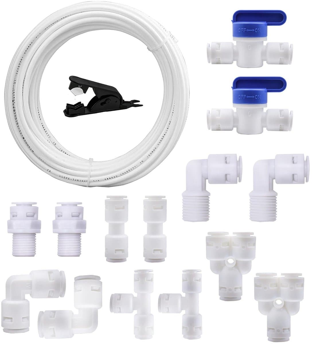 Dailygoody - Aansluitset - RO waterfilter fitting - Eenvoudige installatie - Wit - Voor 1/4 inch slang - 14 stuks - Geschikt voor koelkastslang