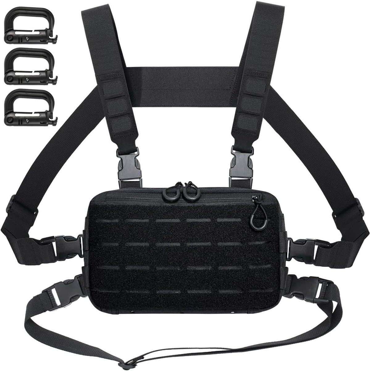 Borstzak Rig Pack voor mannen - Tactische borstzak met 3 haken voor outdoor activiteiten - Zwart