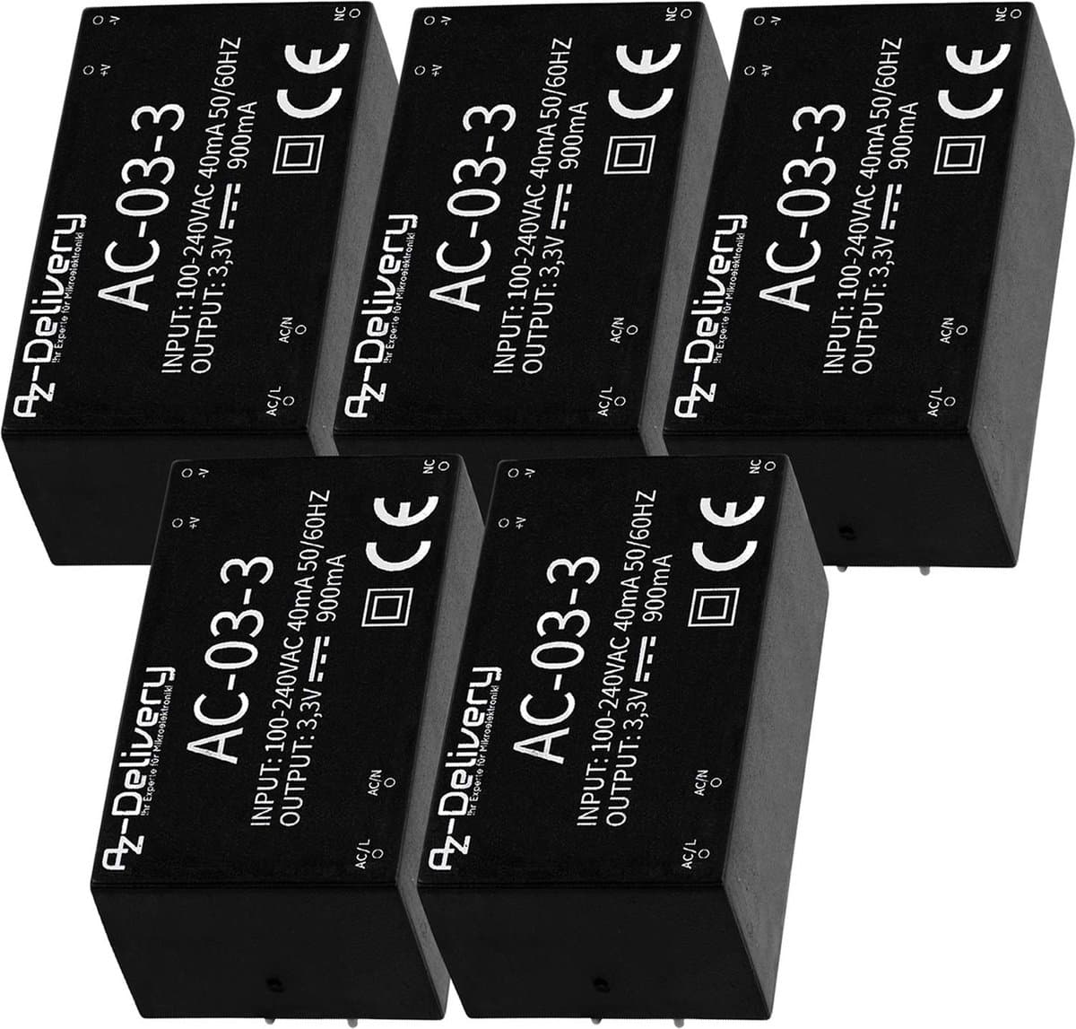 AZDelivery 5 x 220V tot 3.3V Mini-Voeding compatibel met Raspberry Pi Inclusief E-Book!