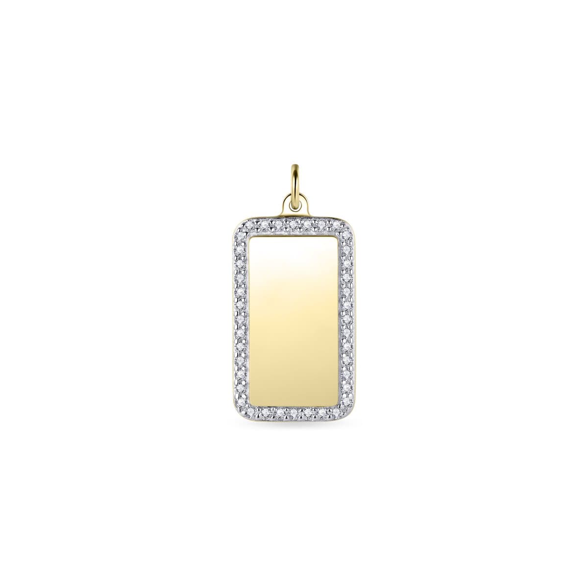 Gisser Jewels - Hanger excl. Collier - Rechthoek Graveer baar gezet met Zirkonia Stenen - 17mm x 10mm - Geelgoud Verguld Zilver 925