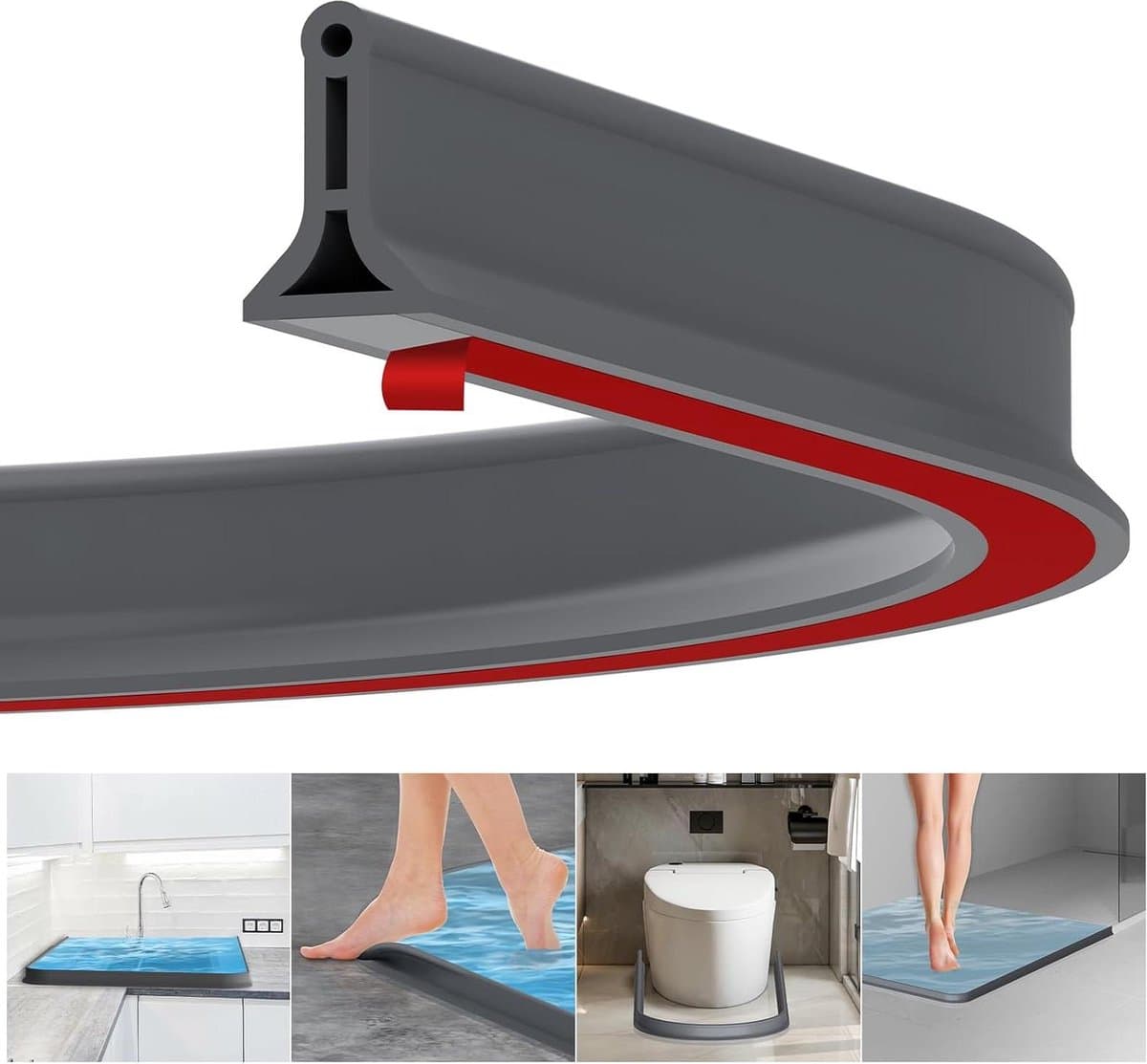 Douche drempel rubberen afdichting - 2 meter, anti-overloop - badkamer schimmelbestendig