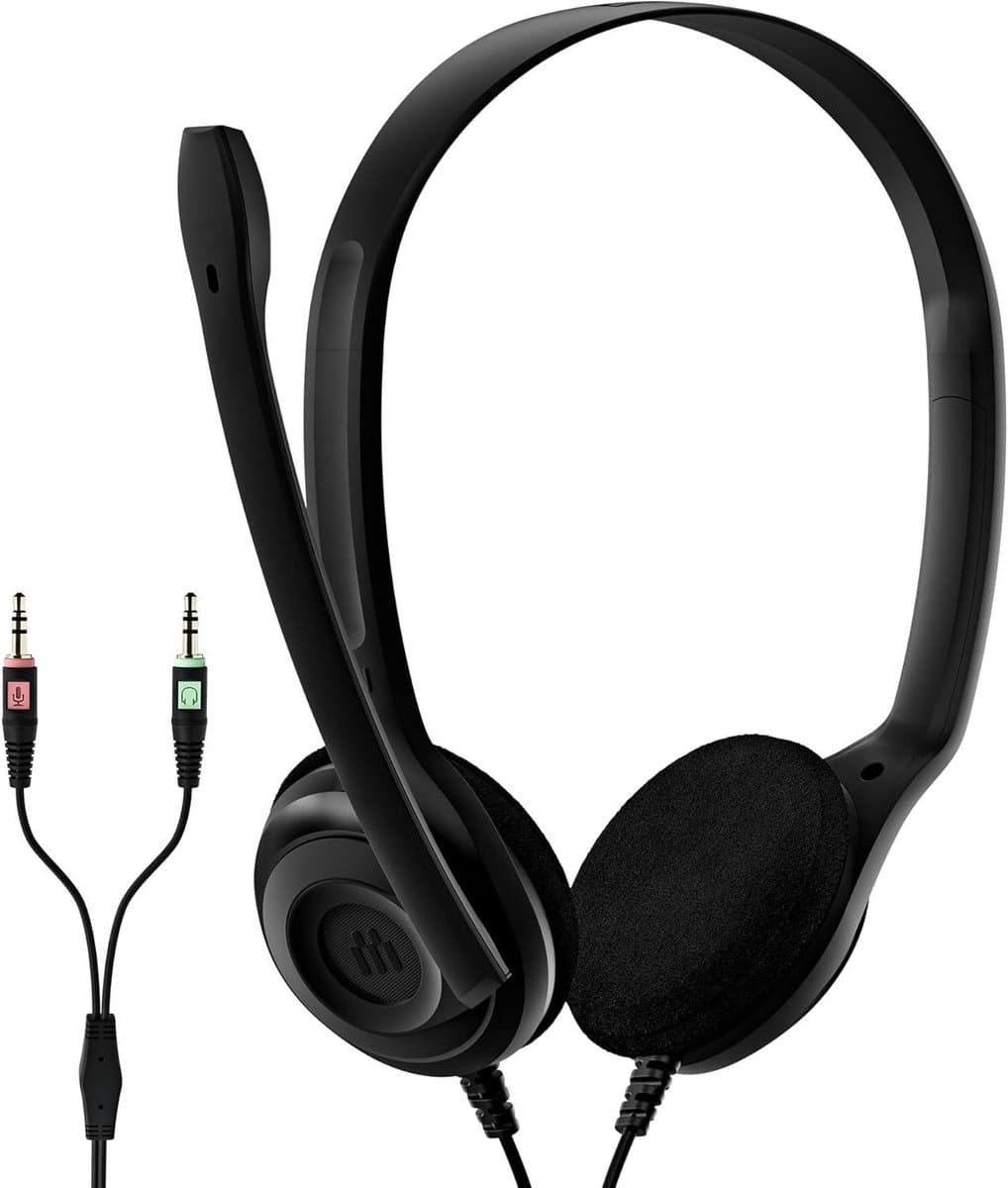PC Headset - Computer Oortjes - Online Gesprekken - Ruisonderdrukkende Microfoon - Dubbele Aansluiting - Zwart
