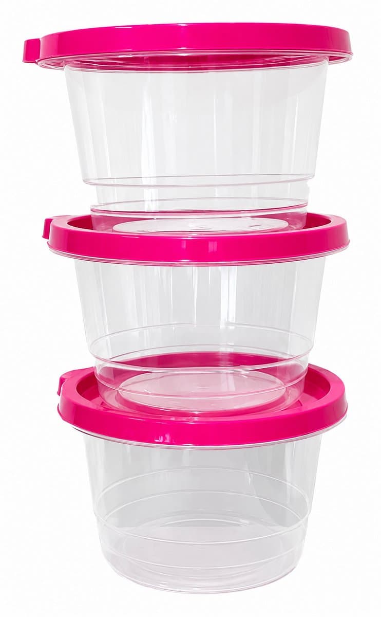 Thuisopslagdoosset - 3 stuks, 1230 mL, transparant met roze deksel