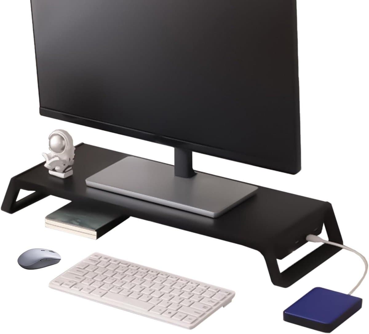 Monitor Verhoger - Bureau Organizer - Werkplek Verbeteren - Met 4 USB-poorten - 50x20x7.5cm - Zwart