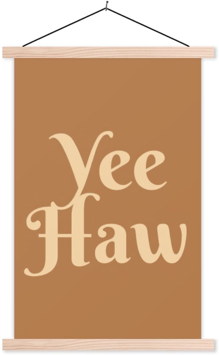 Posterhanger incl. Poster 60x90 cm - Schoolplaat - Yee haw - Bruin - Minimalistisch - Textielposter - Blanke latten