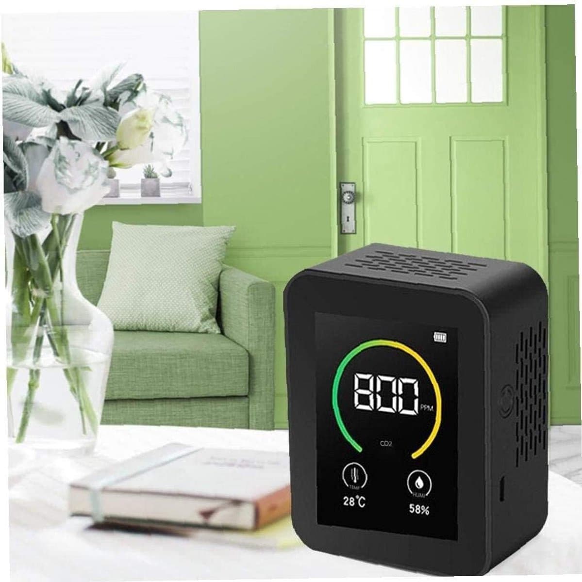 CO2 Monitor - Luchtkwaliteit Meter - Binnenklimaat Meten - 3 in 1 Sensor - PPM Vochtigheid Temperatuur - Zwart