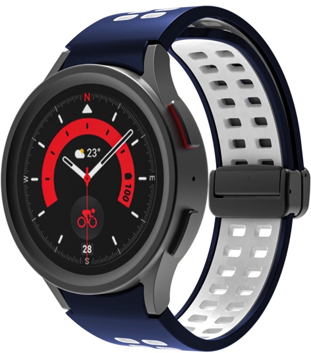 Voor Samsung Galaxy Watch5 Pro dubbele rij gat vouwgesp siliconen horlogeband (blauw wit)