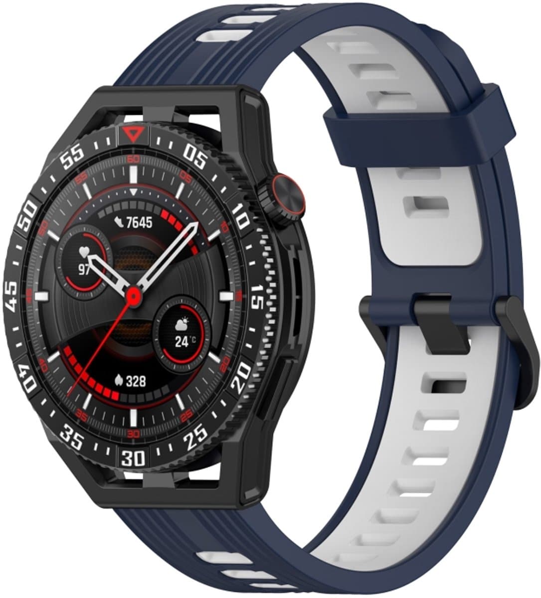 Voor Garmin Venu 2 22 mm verticale tweekleurige siliconen horlogeband (nachtblauw + wit)