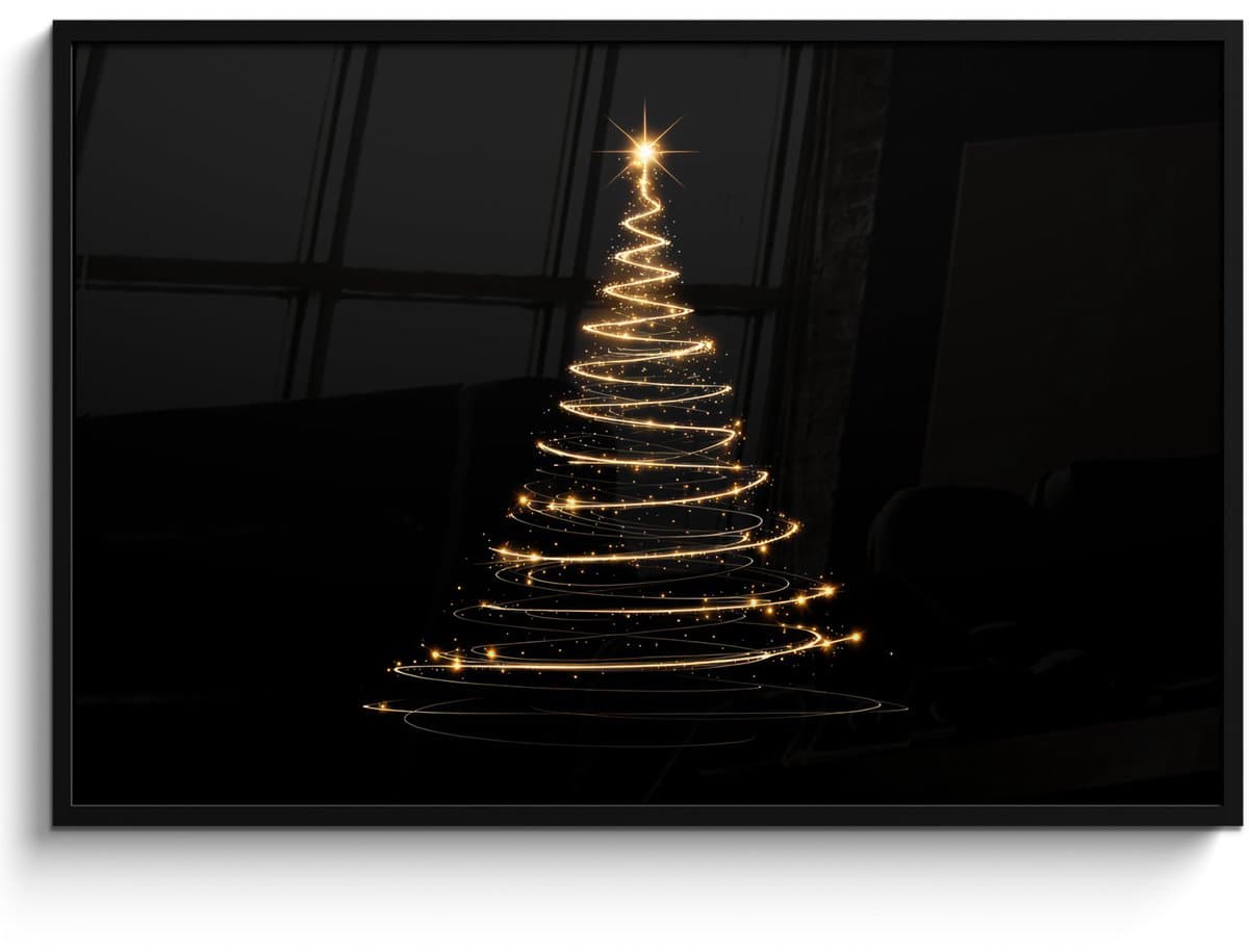 Poster in lijst - Fotolijst 120x80 cm - Posters - Magisch - Kerstboom - Lichtspiralen - Zwart - Posterlijst zwart - Decoratie - Wanddecoratie woonkamer - Muurdecoratie slaapkamer - Kerstversiering - Kerstdecoratie voor binnen - Kerstmis