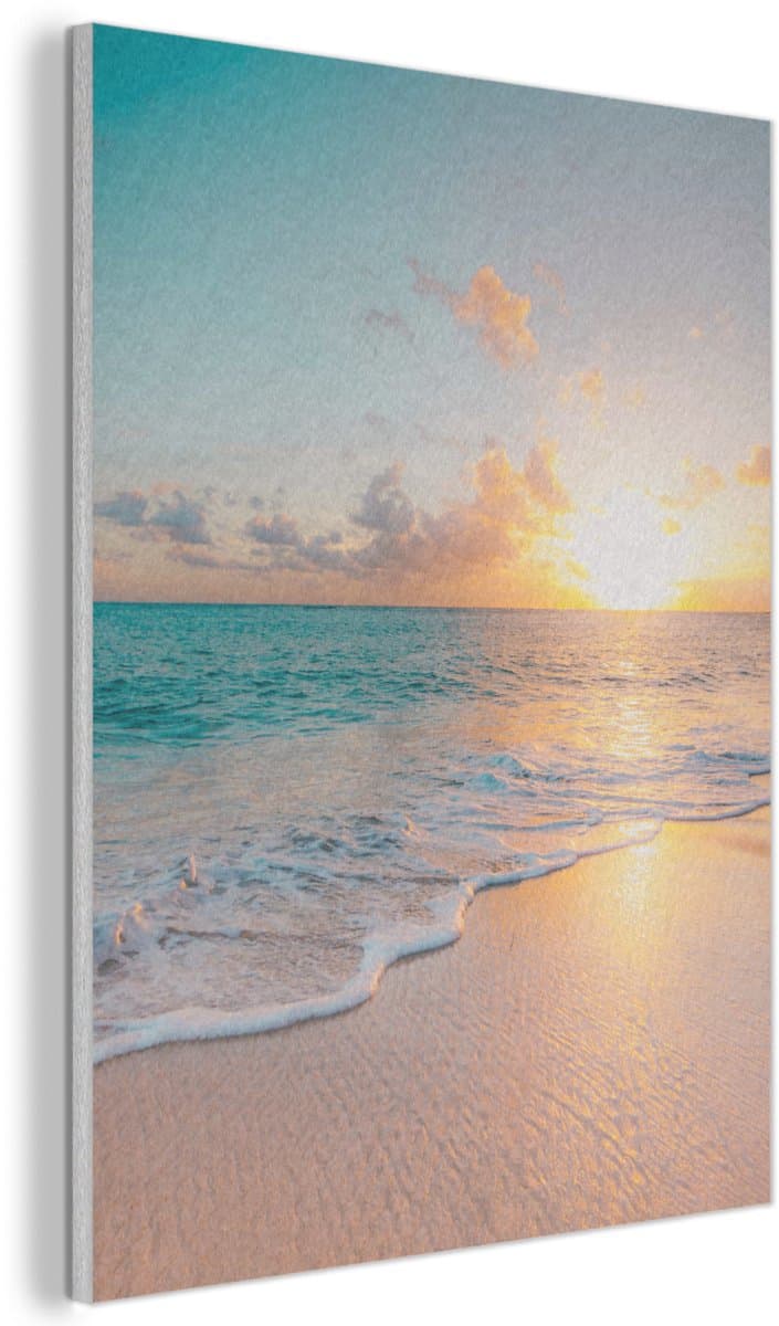 Akoestisch wandpaneel 50x70 cm - Vilt schilderij Zonsondergang - Strand - Zee - Zomer - Blauw - Akoestische panelen - Geluidsdempende wanddecoratie - Geluidsisolatie woonkamer - Muurdecoratie geluidspanelen