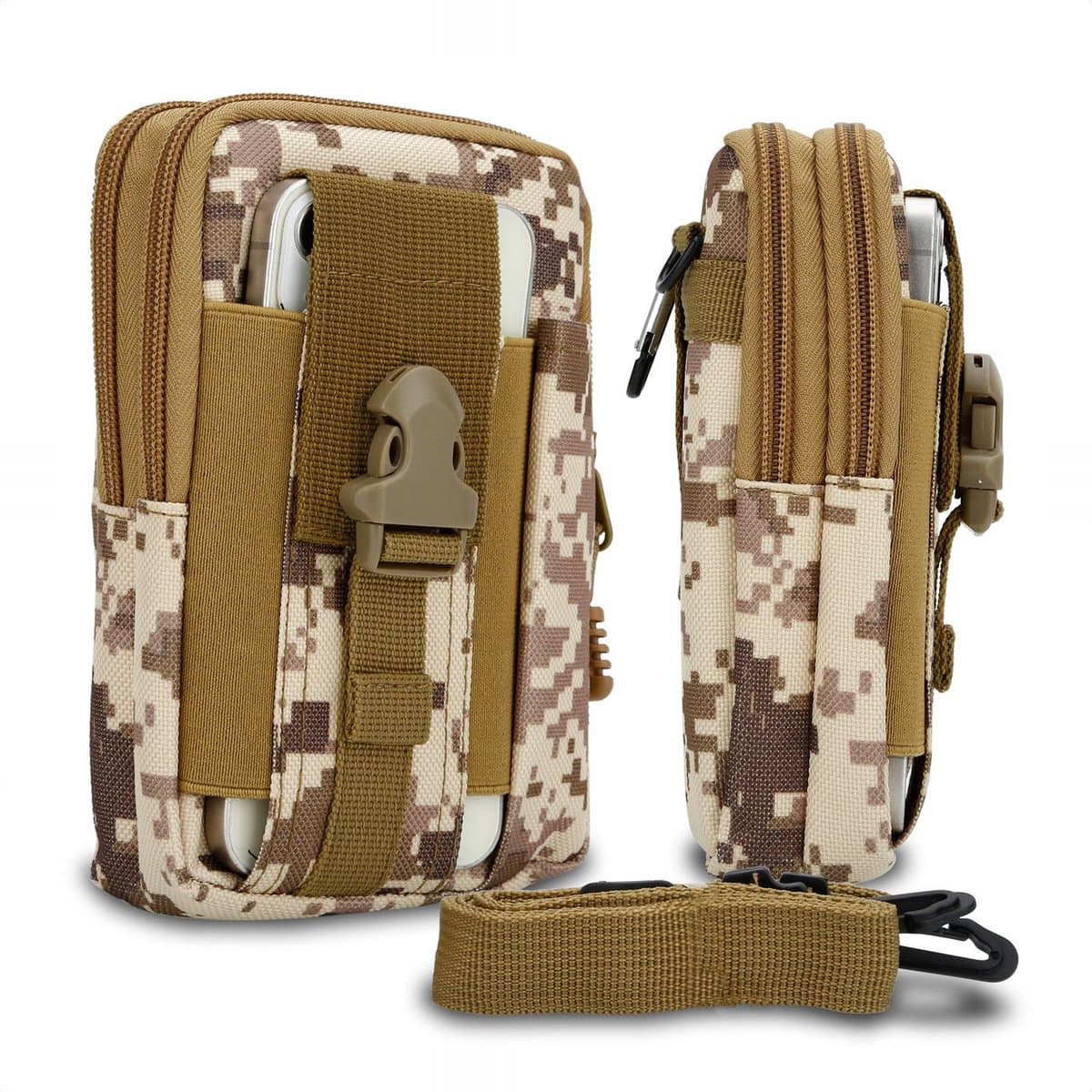 Hoesje geschikt voor Nokia 2.2 in beige camouflage tactische mobiele telefoon molle EDC etui compatibel schoudertache militaire riem case cover