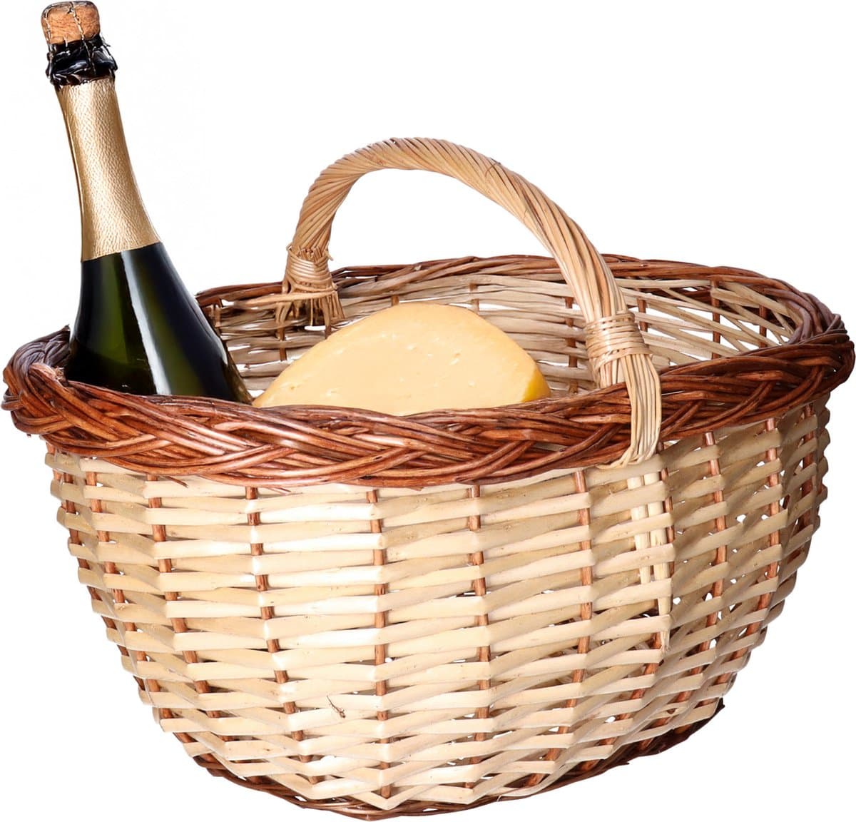 CM Picknickmand met hengsel - naturel - riet - 45 x 33 x 21 cm - boodschappenmand - rieten mand