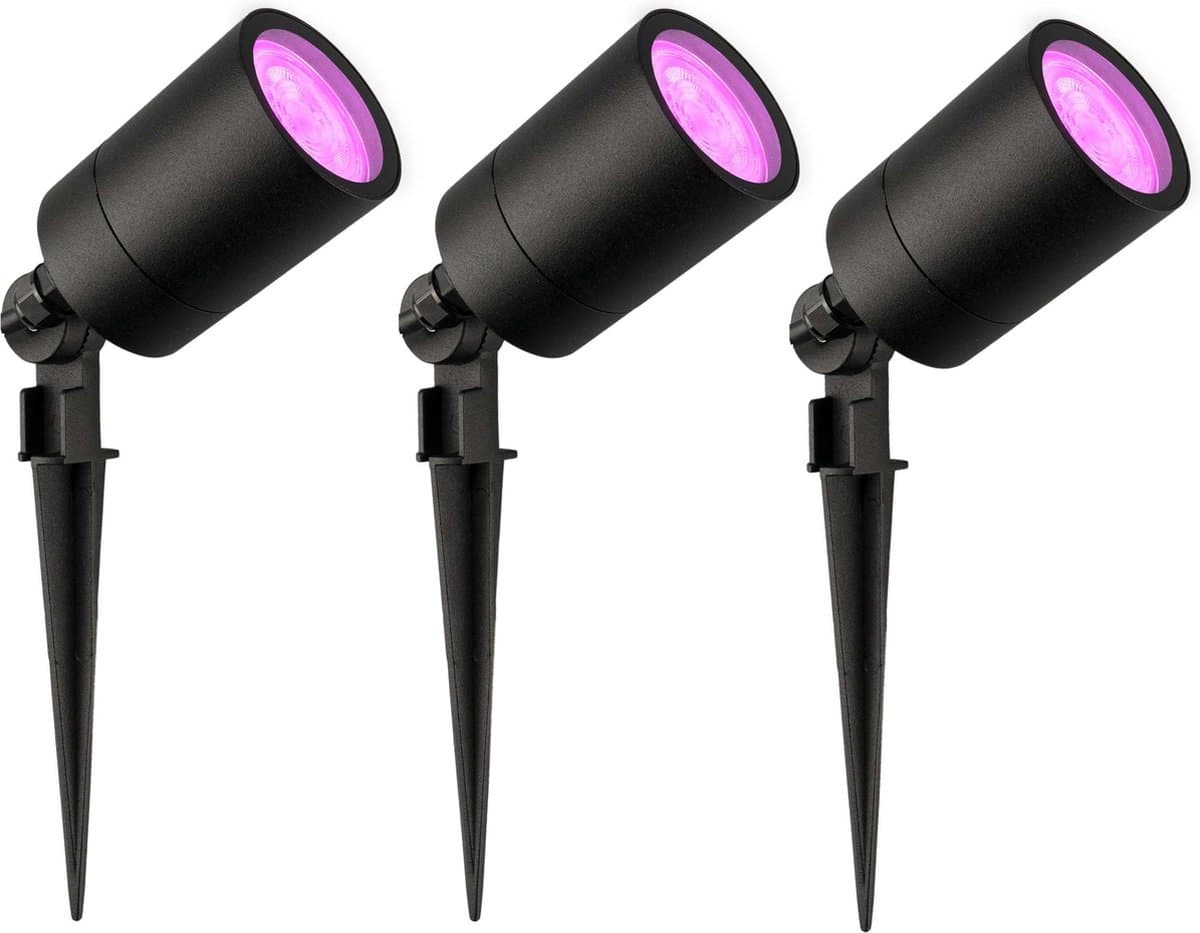 Ledvion - 3X RGBWW LED Prikspots - Zwart - IP65 - 5W - 1M