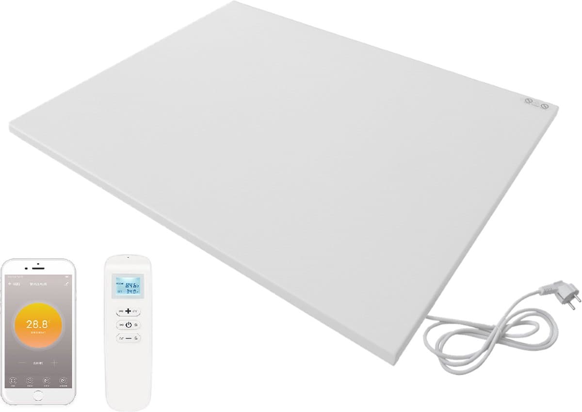 Slimme Quality Heating - QH-FR Serie infrarood verwarmingspaneel - infrarood paneel - infrarood heater - 75 x 119 cm - 900Watt - wand en plafond montage - Wifi bedienbaar met bijgeleverde afstandsbediening - 5 Jaar garantie