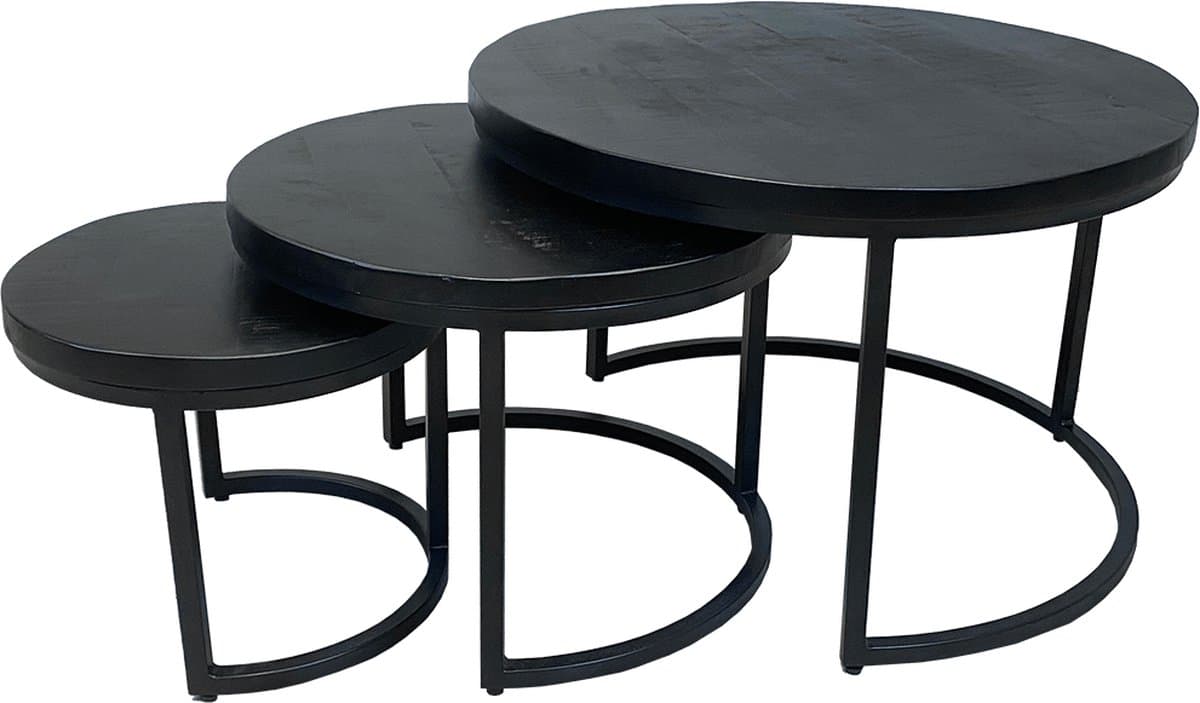 Salontafelset Julia mangohout zwart round 3 stuks