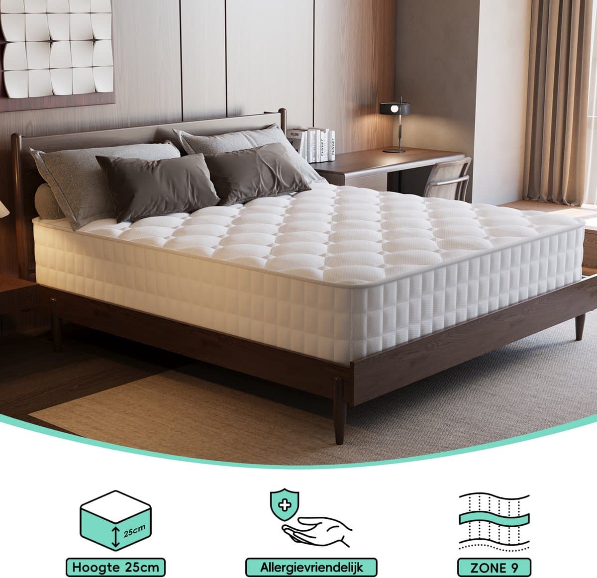 Saikefy Matras 90 x 190 cm - 22cm - Pocketvering Matras - 7-Zones - Orthopedisch - Afritsbaar en wasbaar hoeslaken - Anti-Allergie - Traagschuim - Gemiddelde Stevigheid