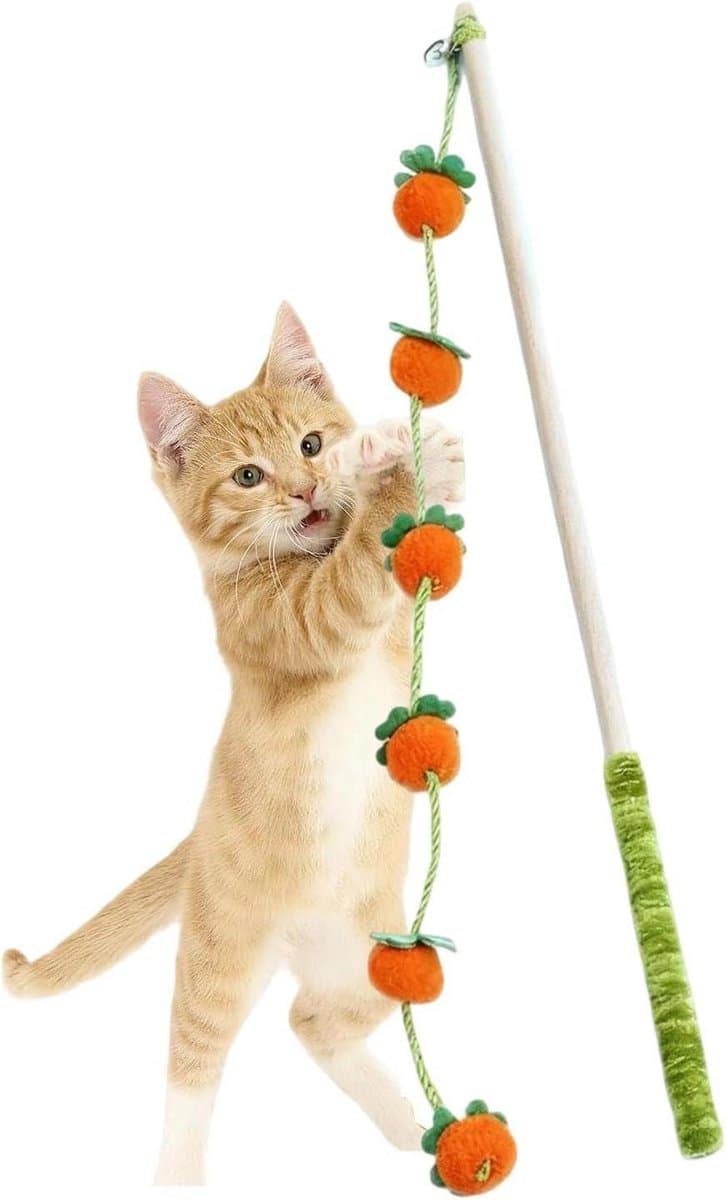 Kattenhengel Speelgoed - Katten Teaser - Interactief Spelen - Antislip Handgreep - 40 cm - Oranje