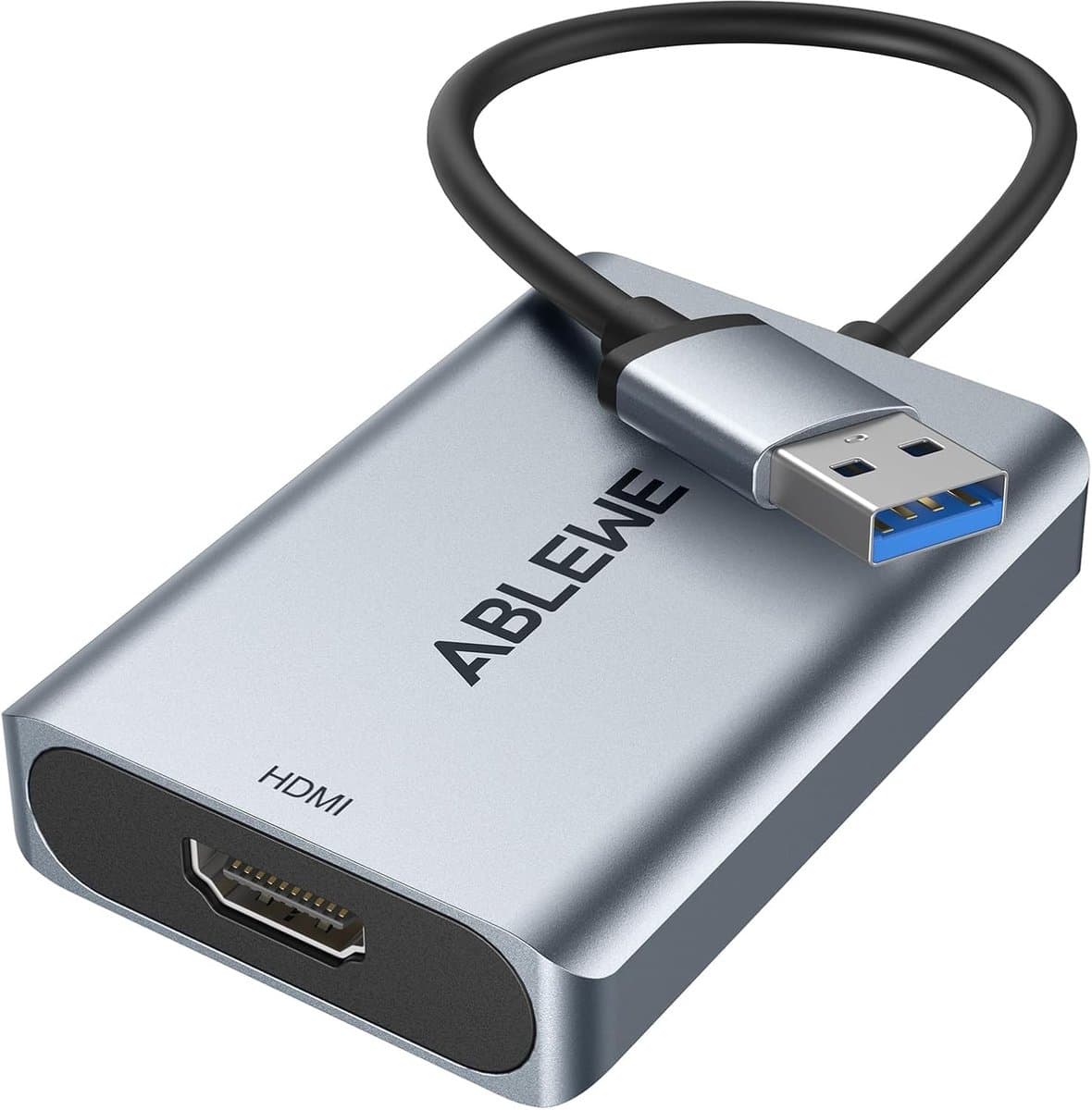 USB naar HDMI Adapter - Video Converter - Scherm Uitbreiden - Hoge Resolutie 1080p - 13.9 x 8.9 cm - Zilverkleurig