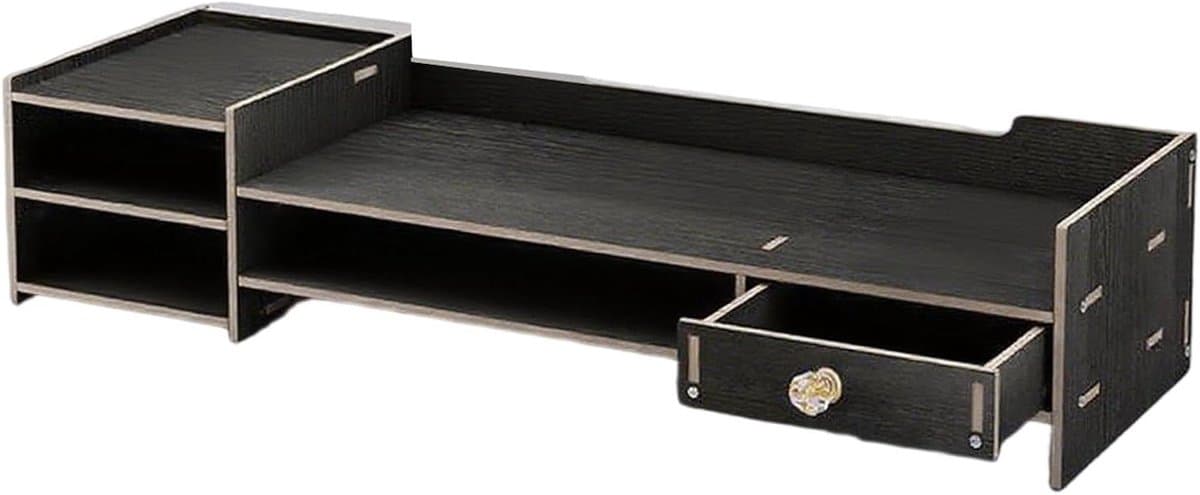 Monitor Verhoger - Bureau Plank - Werkplek Organiseren - Drielagig Opbergsysteem - 635 cm - Zwart