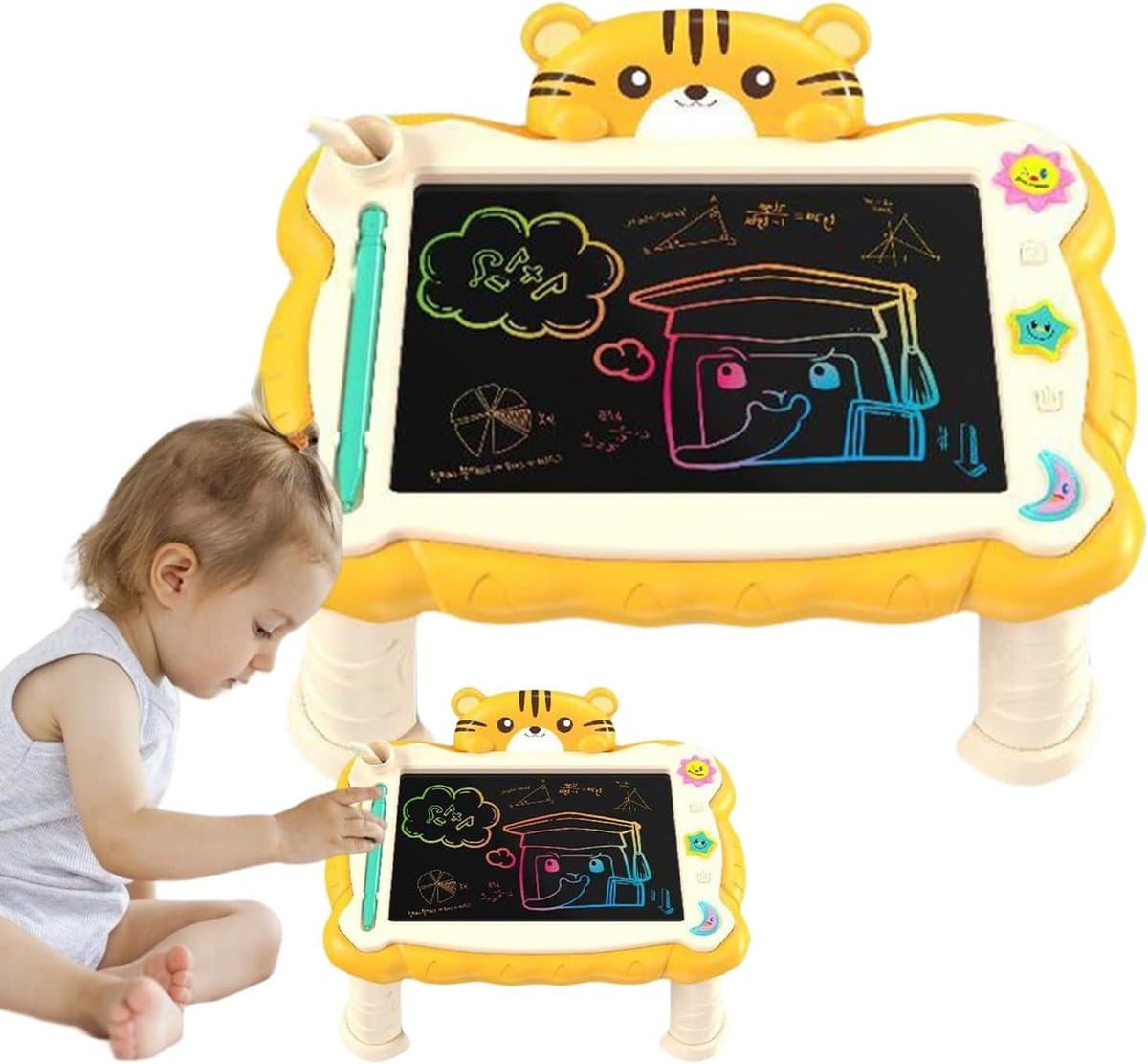 Kinder tekentablet - LCD schetsblok - Creatief leren - Drukgevoelig scherm - 30 cm breed - Geel