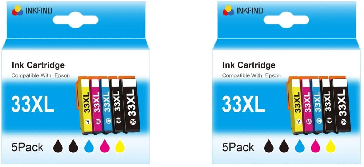 INKFIND 33XL inktcartridge voor Epson 33XL T3351 T3361 T3362 T3363 T3364 inktcartridge multipack 10 stuks (2*5pack=Zwart x 2, foto zwart x 2, Cyaan x 2, Magenta x 2, Geel x 2) voor Epson Expression Premium XP-530, XP-540, XP-630/635/640/645/830/900